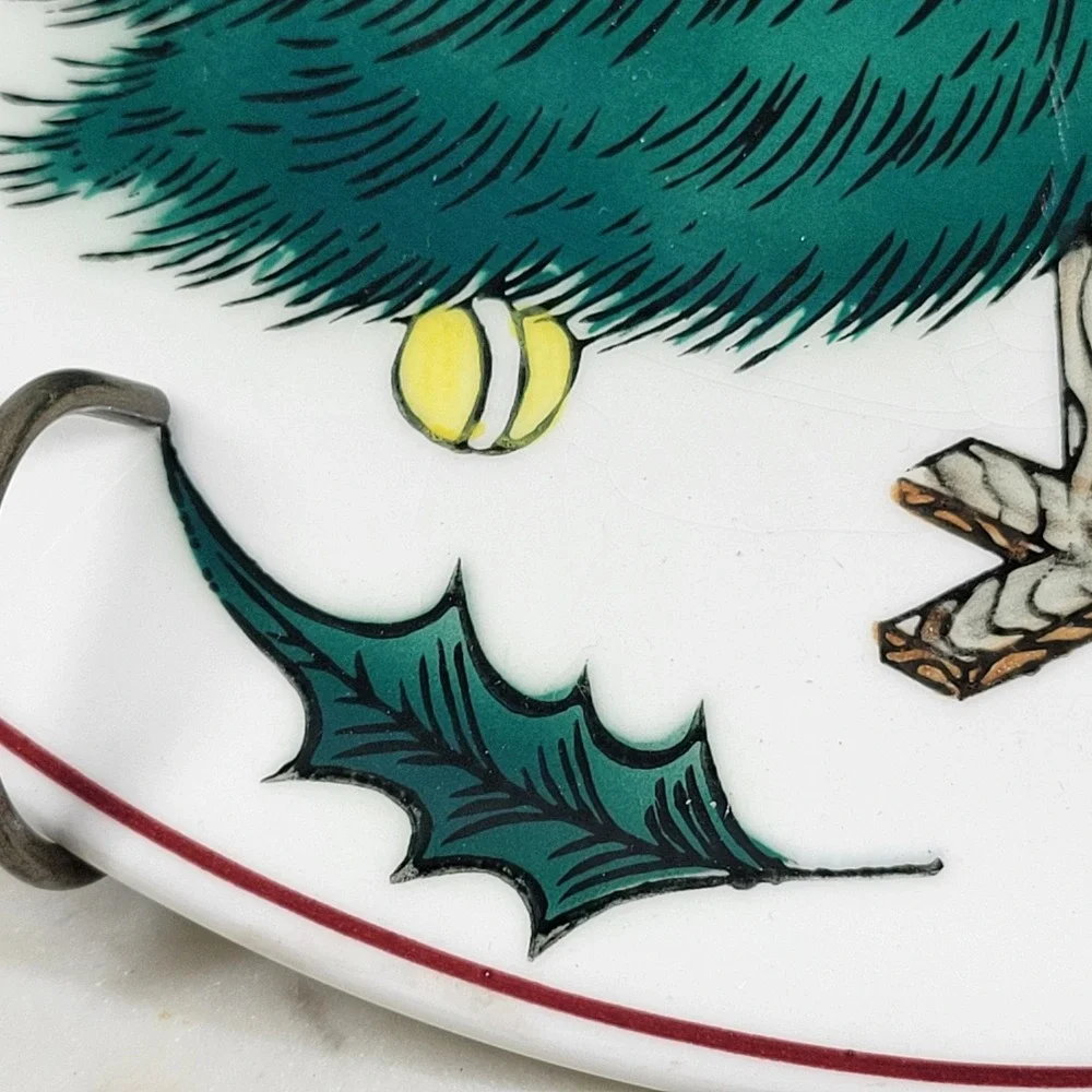 Lefton Hand Decorated Christmas Tree Holly Plate Santa Cookie Holiday Vintage